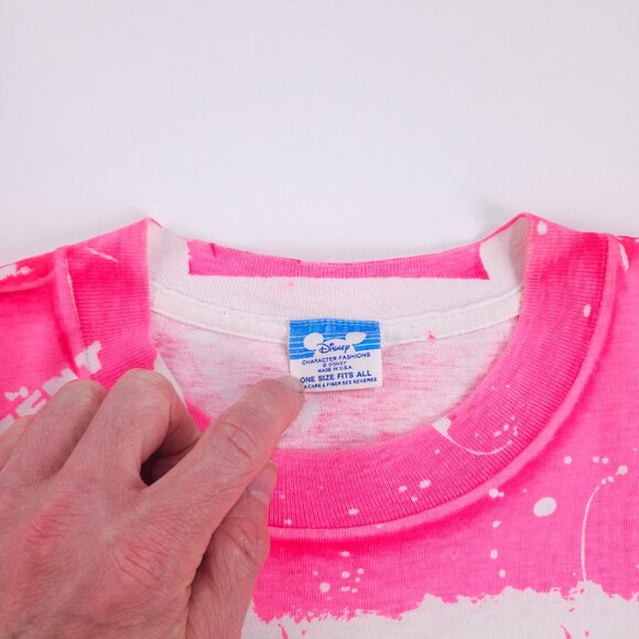 Vintage 80s Disney Figment All Over Print T Shirt Dragon Green Pink Neon L/XL - Picture 6 of 8